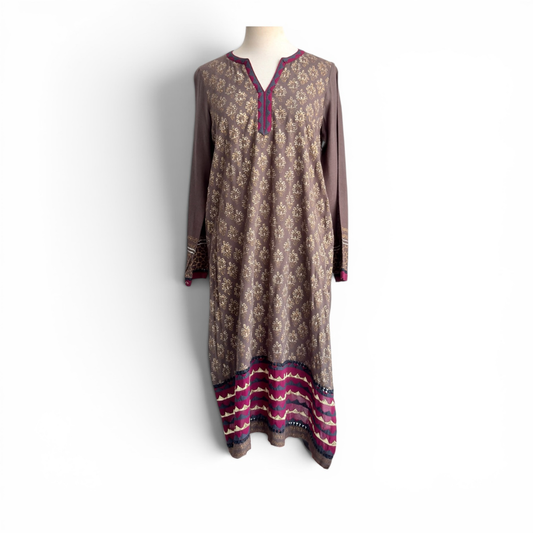 Blocked Brown And Magenta Gota Trim Outfit (2 Piece) | Gently Used |