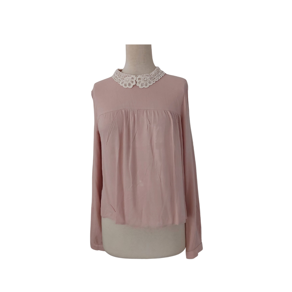 H&M Pink with White Lace Collar Blouse | Pre Loved |