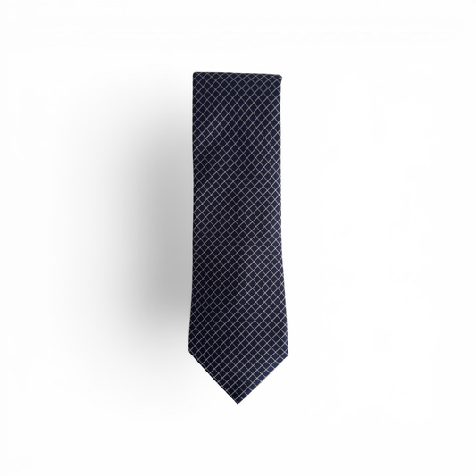 Michael Kors Men's Blue Mini Grid Pattern Silk Neck-Tie | Gently Used |