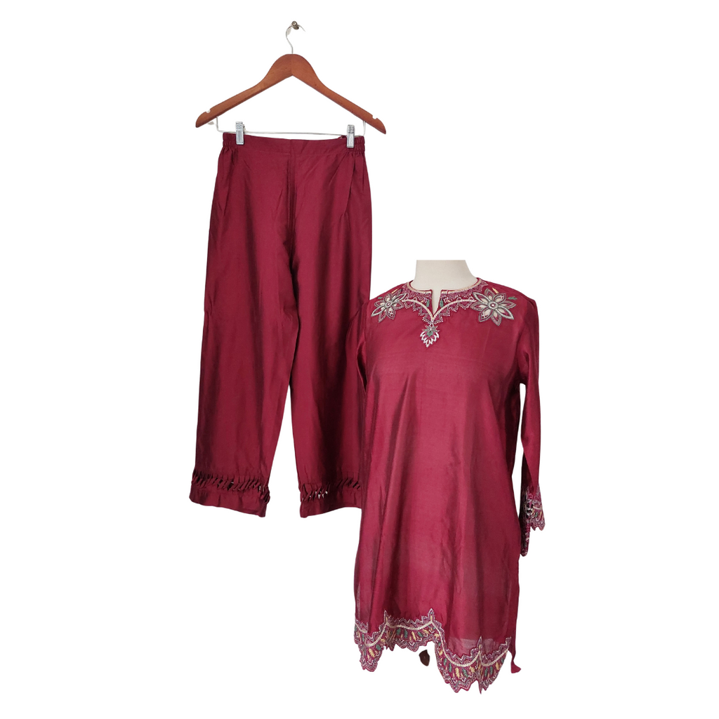 Studio Mehr Dark Pink Embroidered Outfit (3 Pieces) | Brand New |