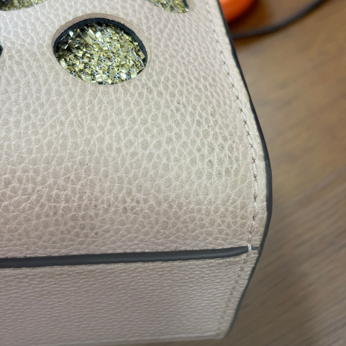 Marc Jacobs Pink And Gold Lurex Polka Dot Mini Grind Tote Bag | Pre Loved |
