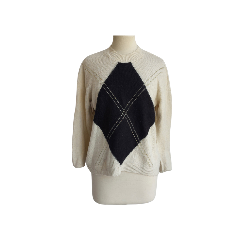Marks & Spencer Cream Argyle Pattern Sweater