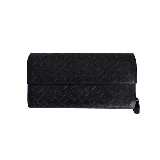 Bottega Veneta Navy Blue Intrecciato Leather Continental Flap Wallet | Gently Used |