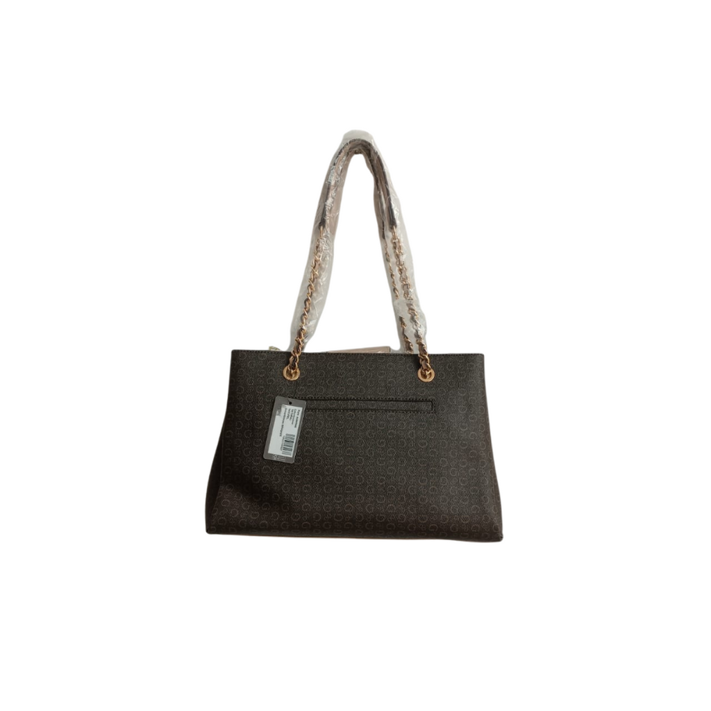 GUESS Brown & Beige Brooker Logo Satchel Bag | Brand New |