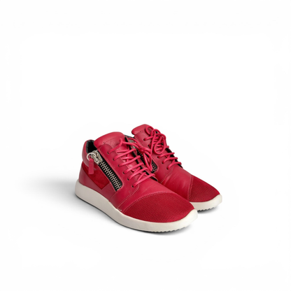 Giuseppe Zanotti Red Leather & Mesh Megatron Lace Up Trainers Sneakers | Like New |