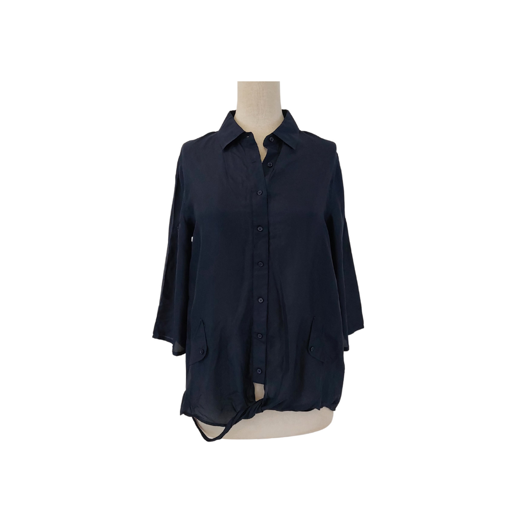 Massimo Dutti Navy Silk Collared Shirt | Gently Used |