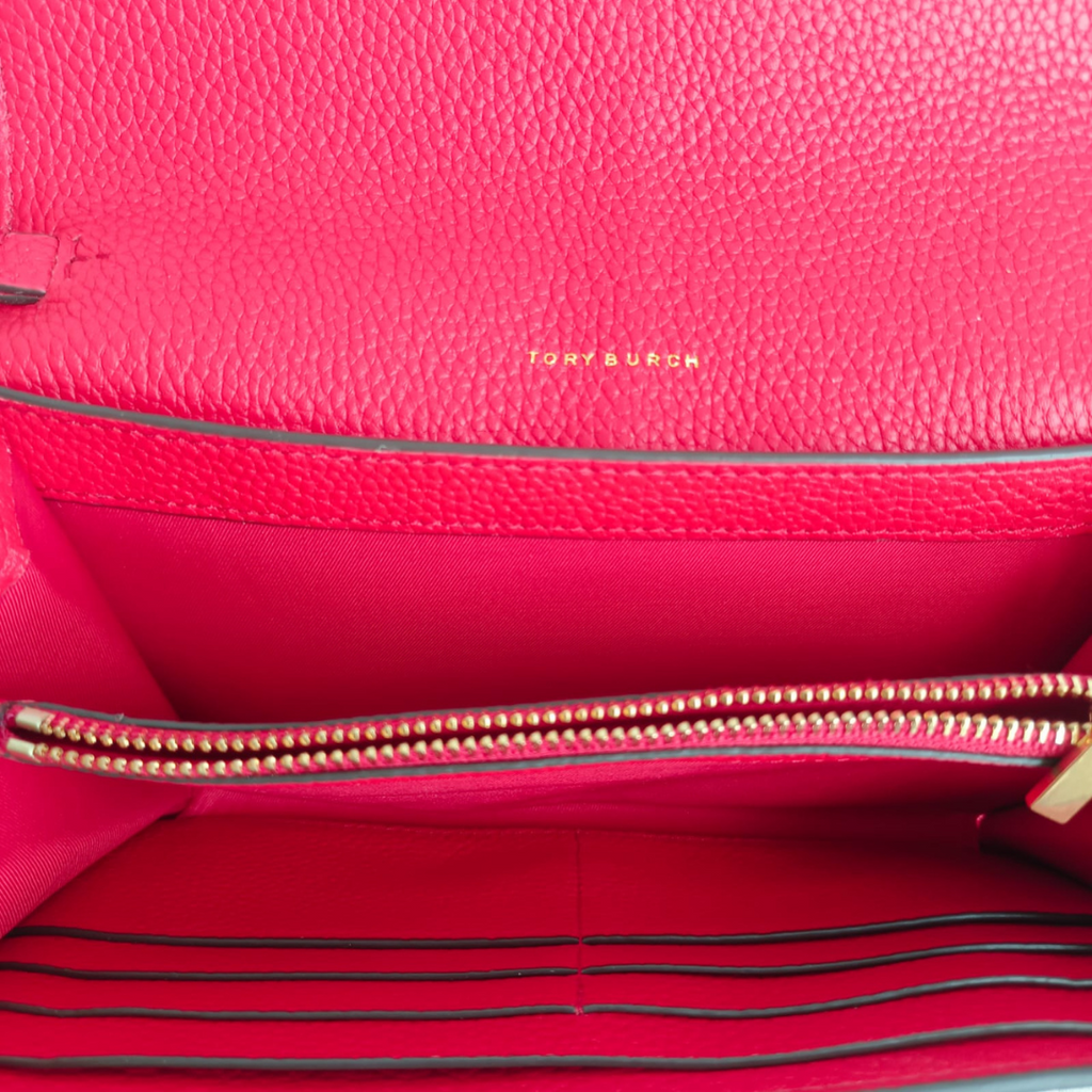Tory Burch Red Pebbled Leather Mcgraw Wallet Crossbody | Gently Used |