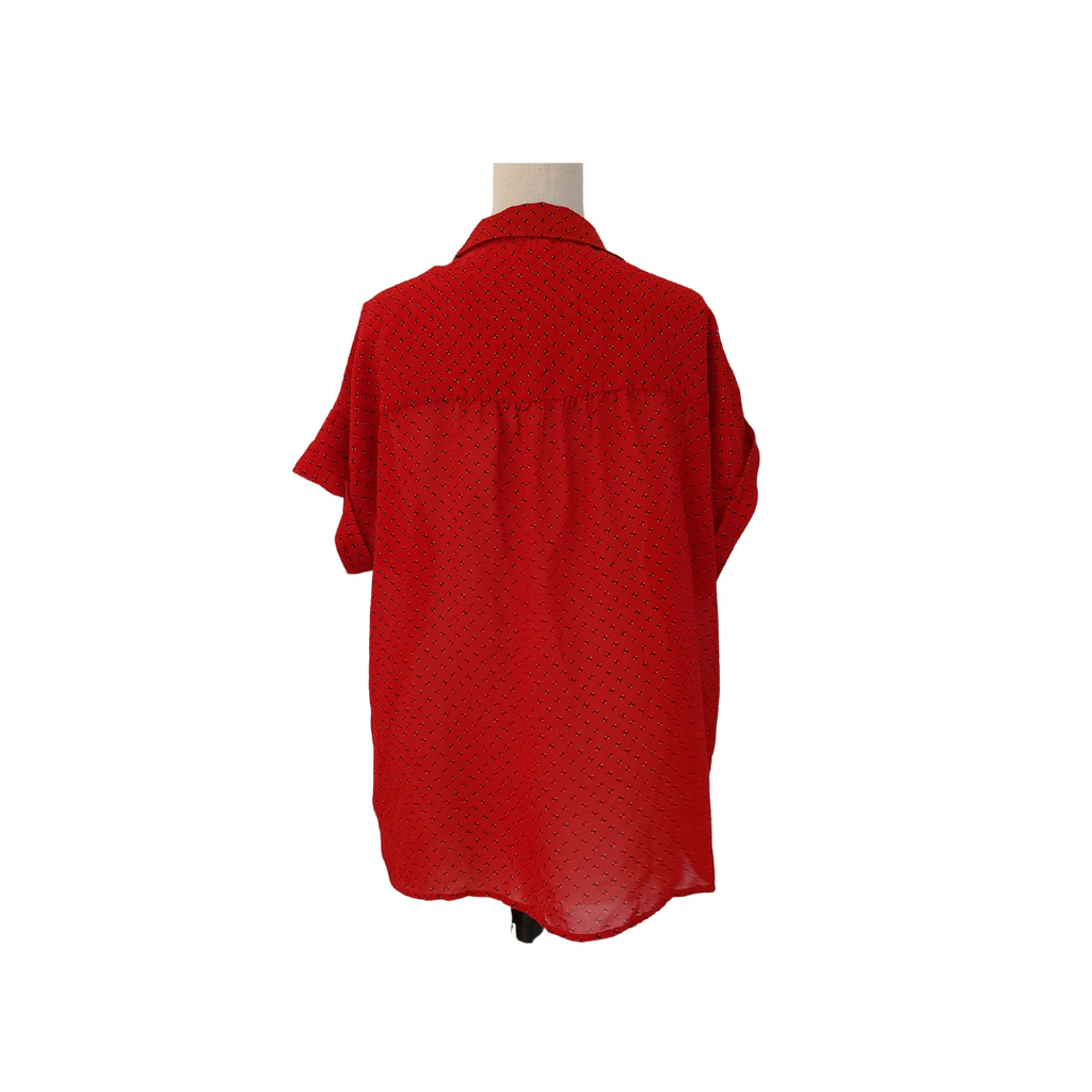 Mango Red Printed Sheer Collared Short Sleeve Shirt | Gently Used |