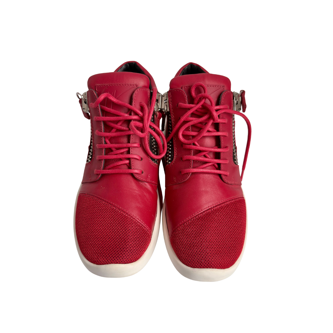 Giuseppe Zanotti Red Leather & Mesh Megatron Lace Up Trainers Sneakers | Like New |