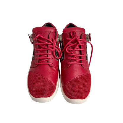 Giuseppe Zanotti Red Leather & Mesh Megatron Lace Up Trainers Sneakers | Like New |
