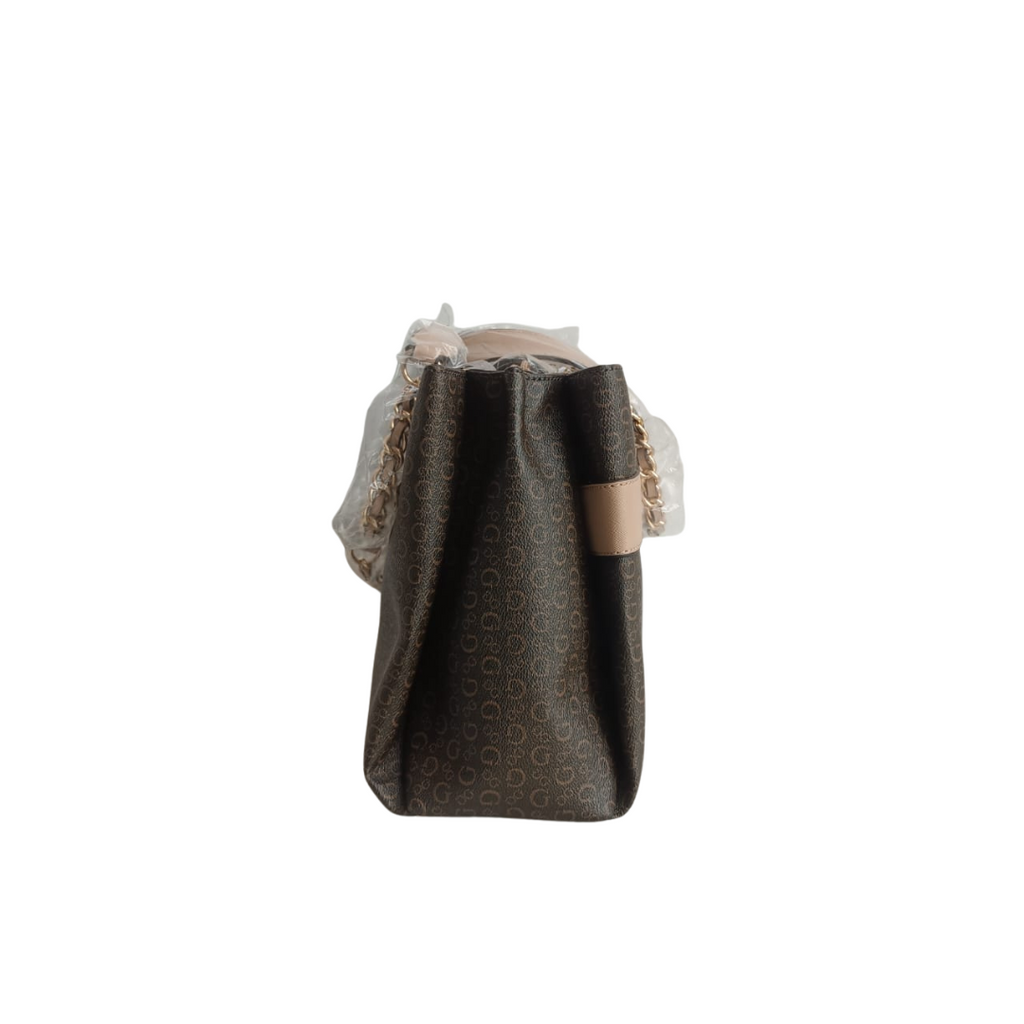 GUESS Brown & Beige Brooker Logo Satchel Bag | Brand New |