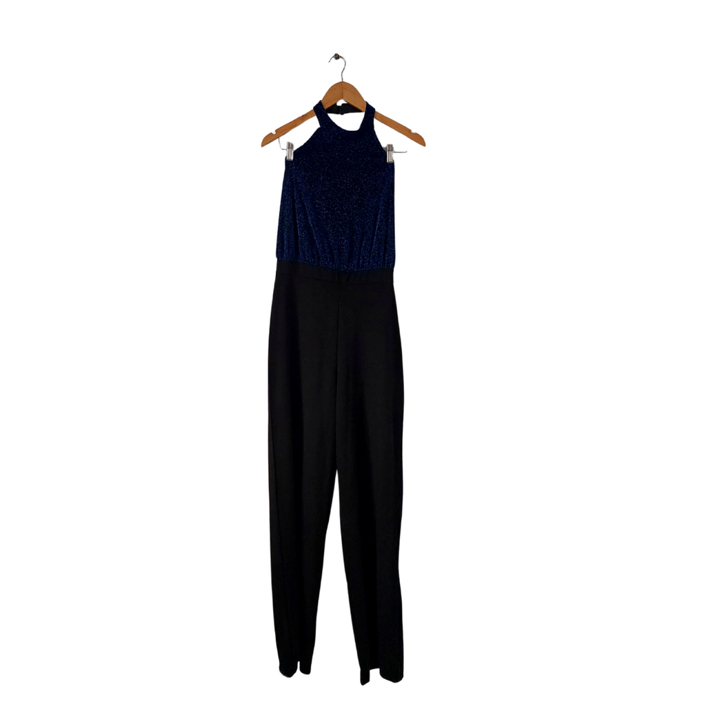 Quiz Blue Glitter and Black Jumpsuit | Gently Used |
