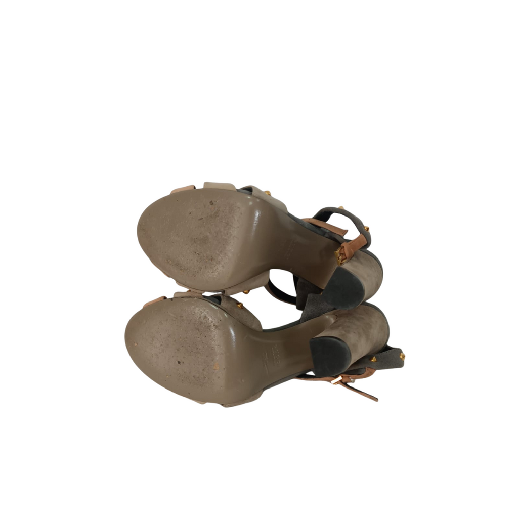 Gucci Multicolor Suede Studded Ankle Strap Sandals | Pre Loved |