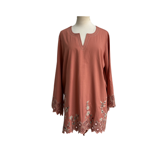 Solids Deep Peach Embroidered And Cutwork Lace Outfit ( 2 Piece) | Brand New |