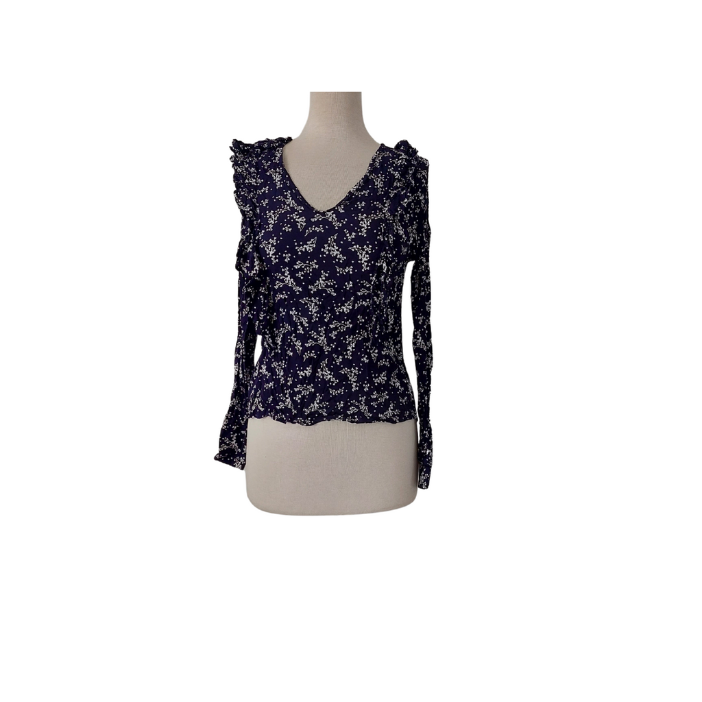 Mango Navy & White Floral Print Long-sleeves Top | Gently Used |