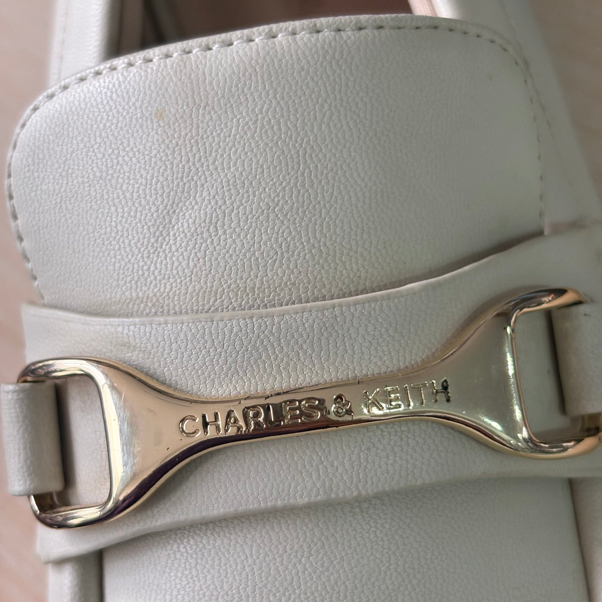 Charles And Keith Cream And Gold Chain Loafers | Pre Loved |