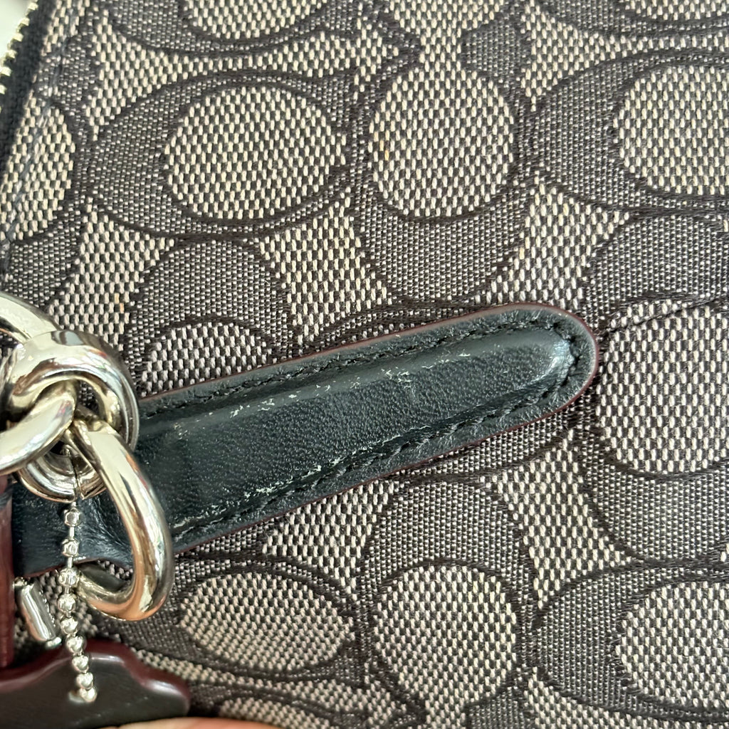 Coach Black & Grey Monogrammed Small Kelsey Canvas & Leather Satchel Bag | Pre Loved |