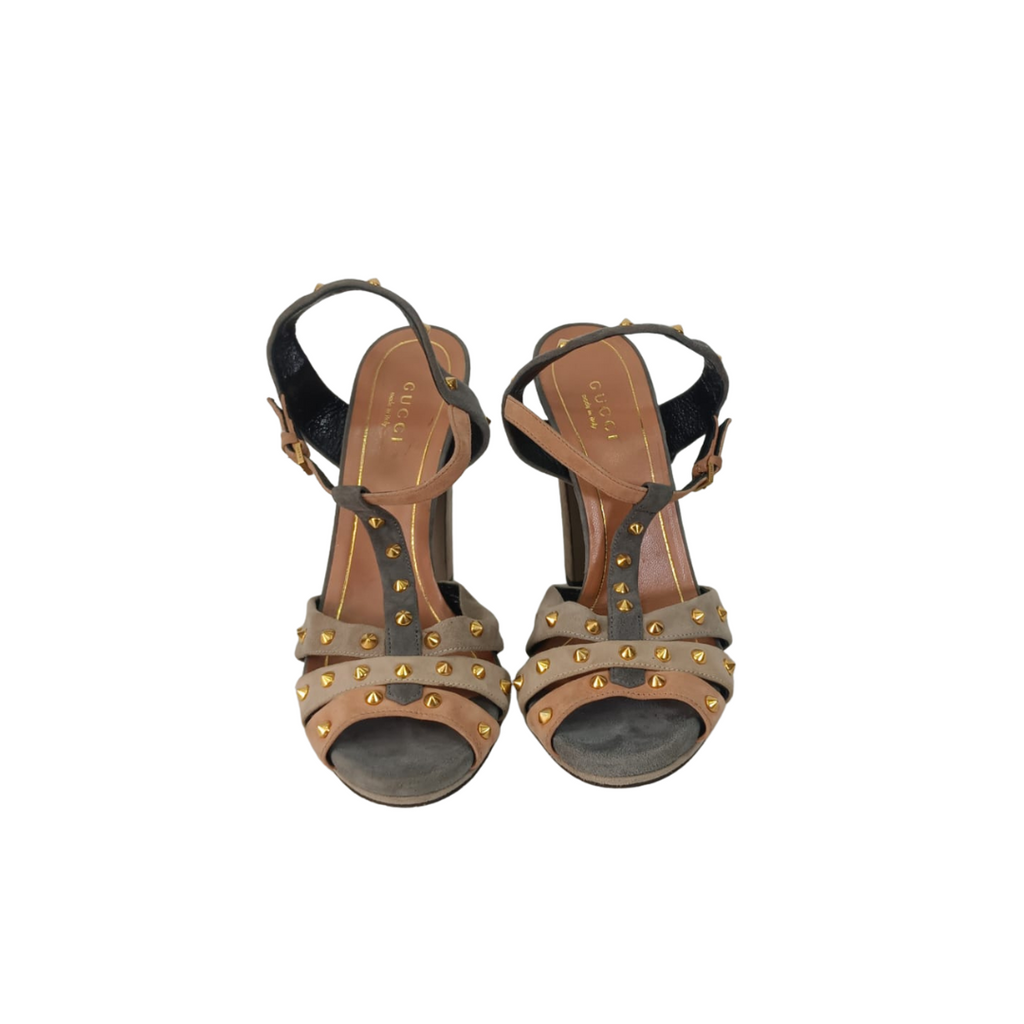 Gucci Multicolor Suede Studded Ankle Strap Sandals | Pre Loved |