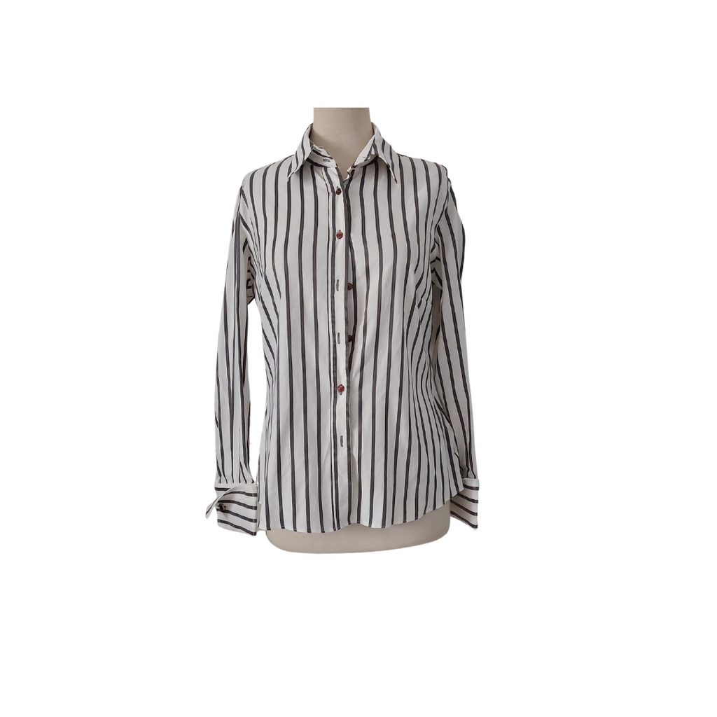 Autograph By Marks & Spencer White & Grey Striped Collared Shirt | Brand New |