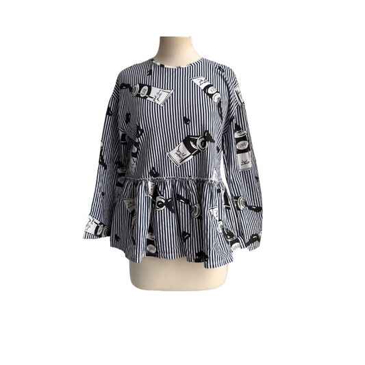 Zara Blue & White Striped Peplum Top | Gently Used |