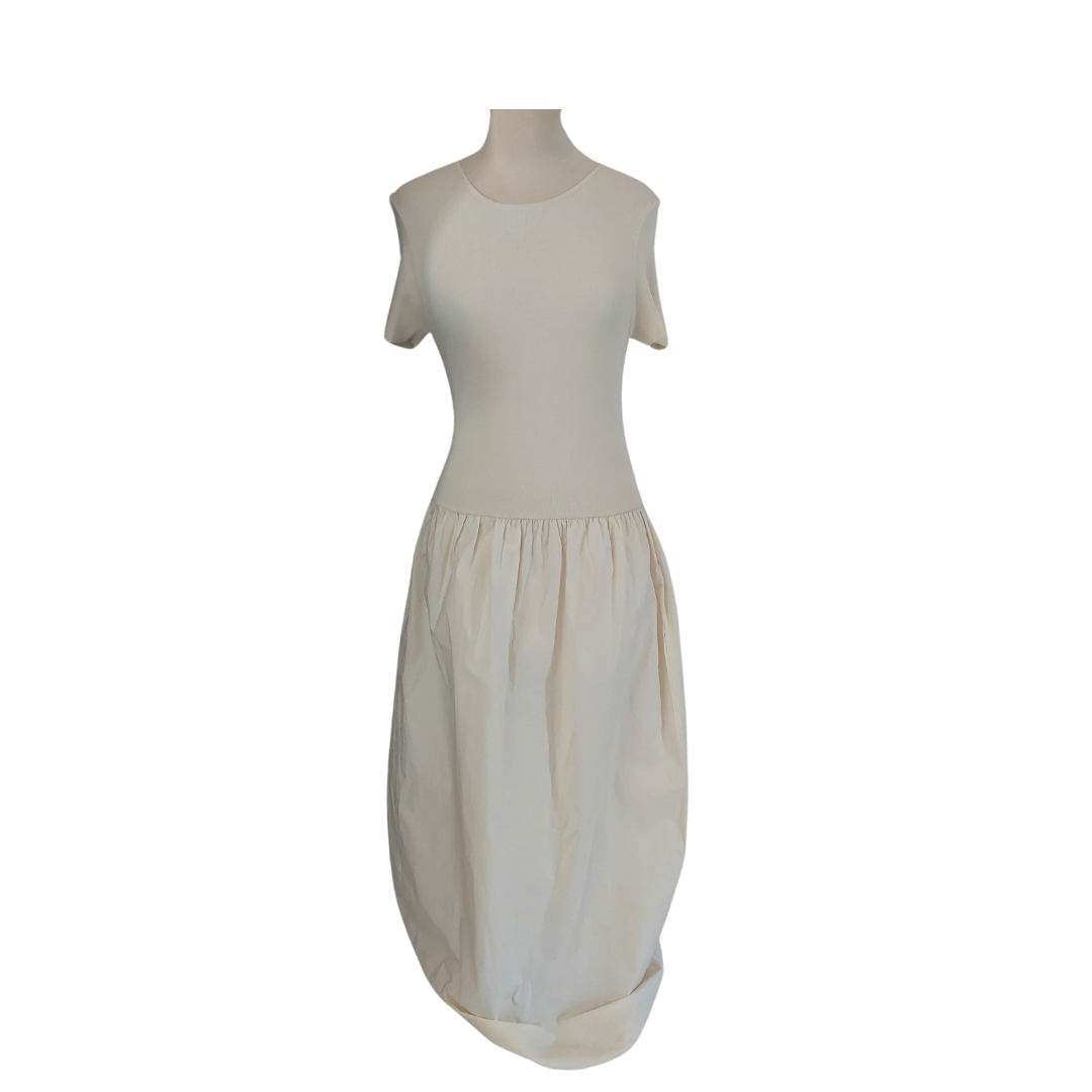 fitted lace wedding dress Mango Cream Knit & Cotton Maxi Dress | Brand New