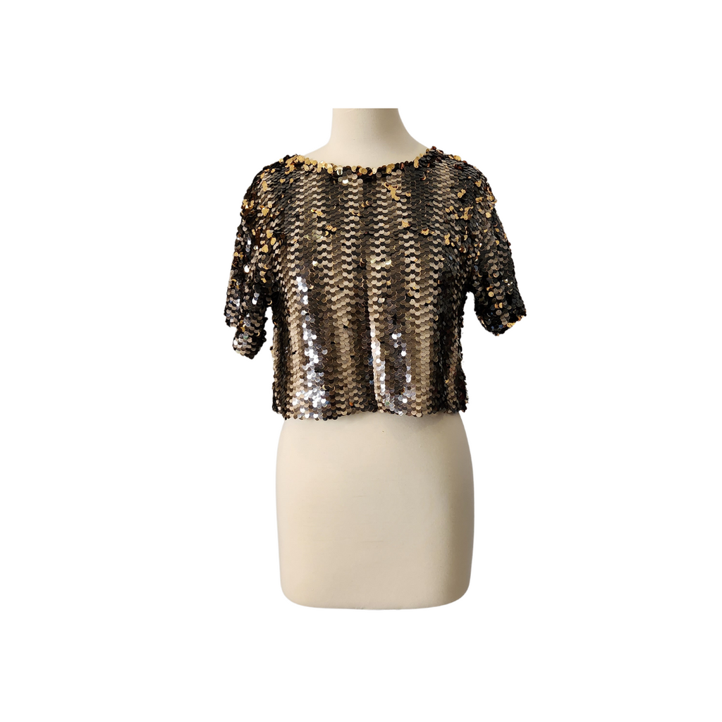 H&M Gold Sequins Cropped Blouse | Pre Loved |
