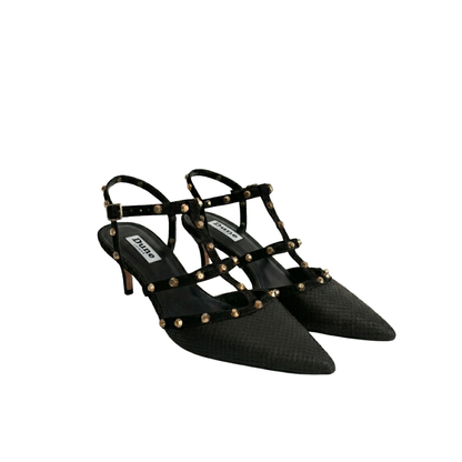 Dune Black Casterly T-Bar Studded Court Shoes | Pre Loved |