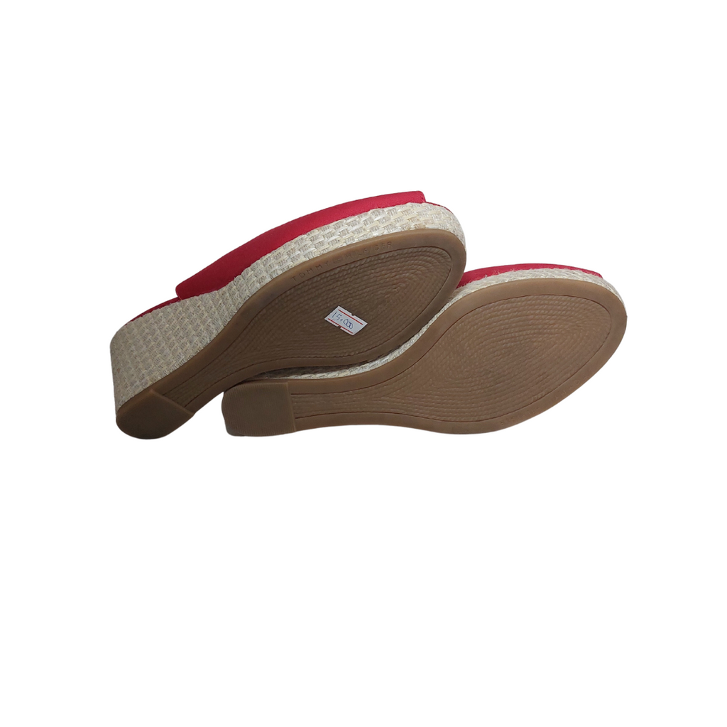 Tommy Hilfiger Red Canvas & Jute Peep-toe Wedges | Like New |