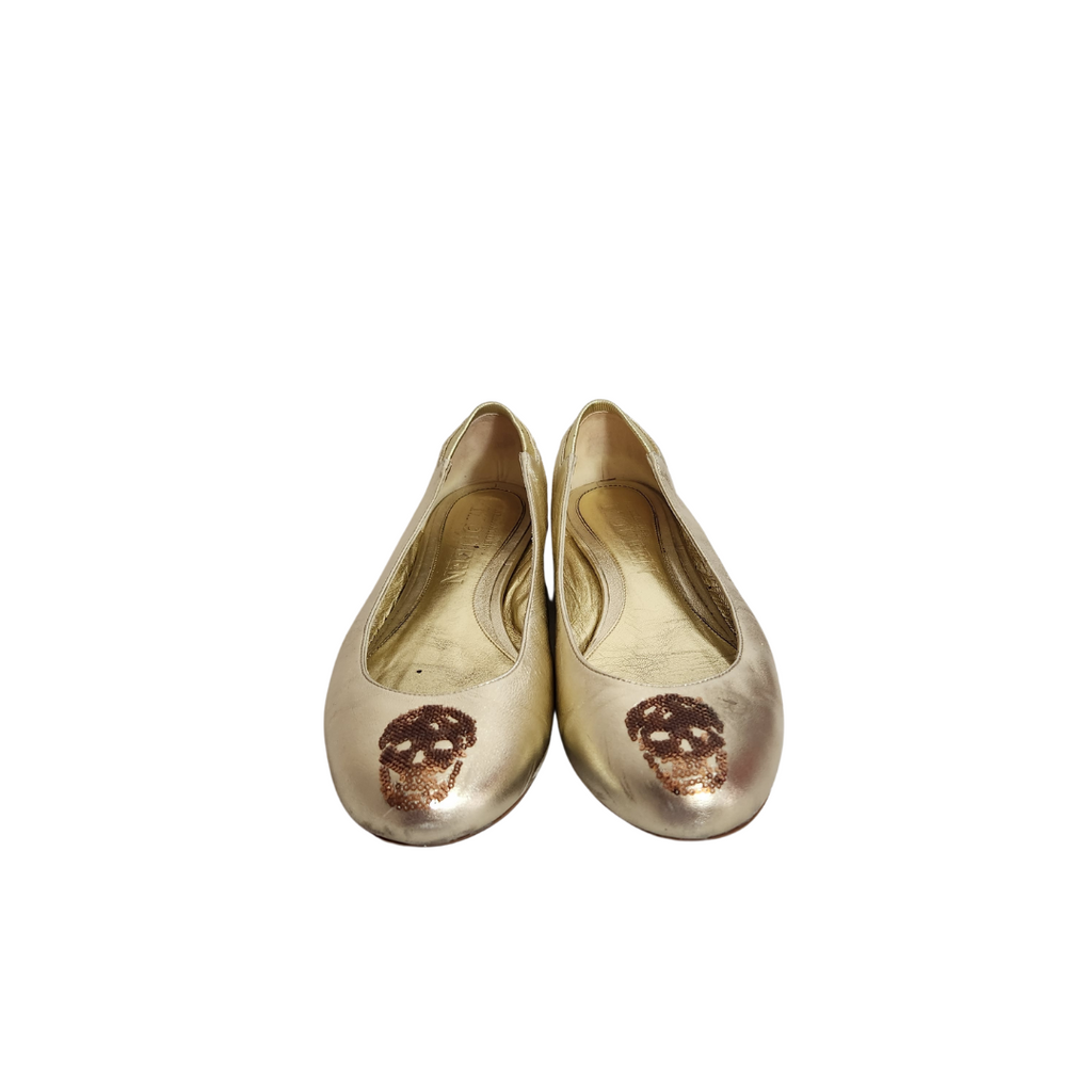 Alexander McQueen Gold Sequins Skull Ballet Flats | Pre Loved |