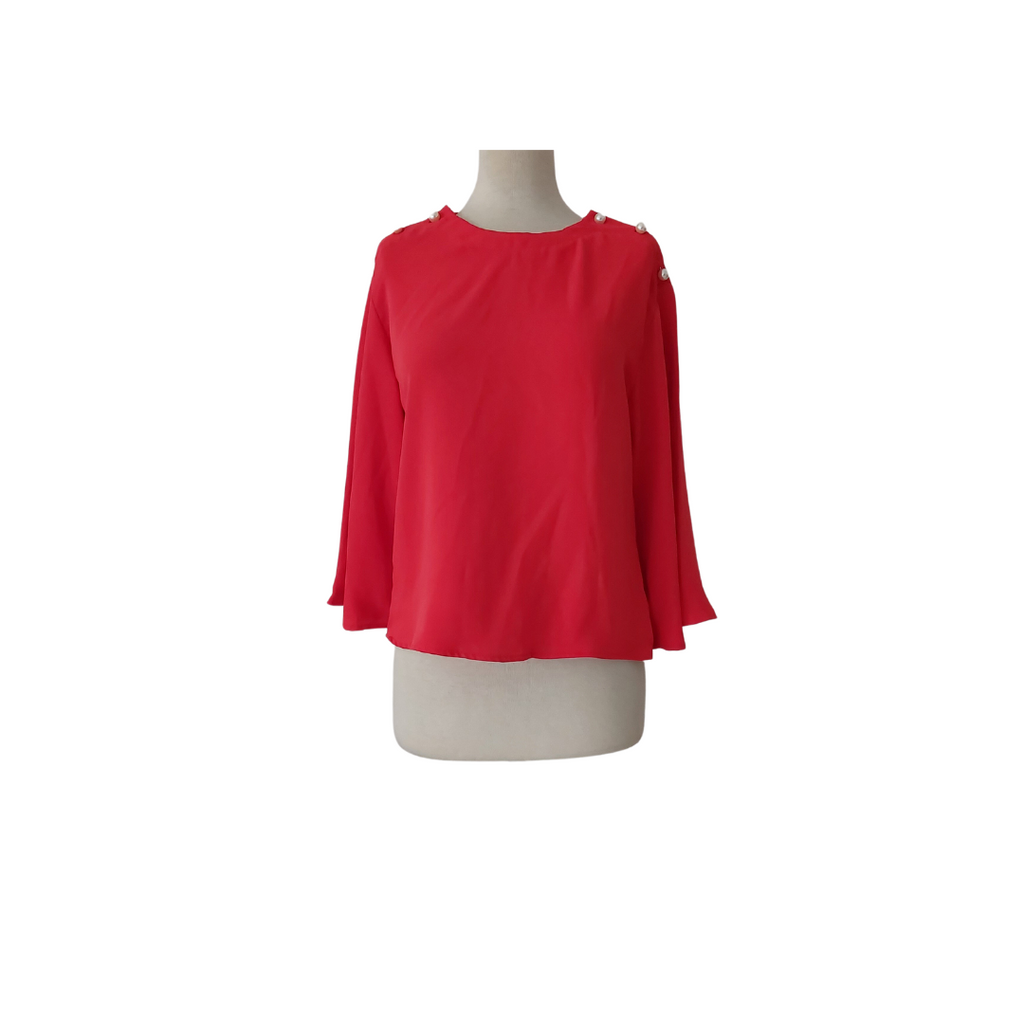ZARA Red with Pearl Buttons Blouse | Pre Loved |