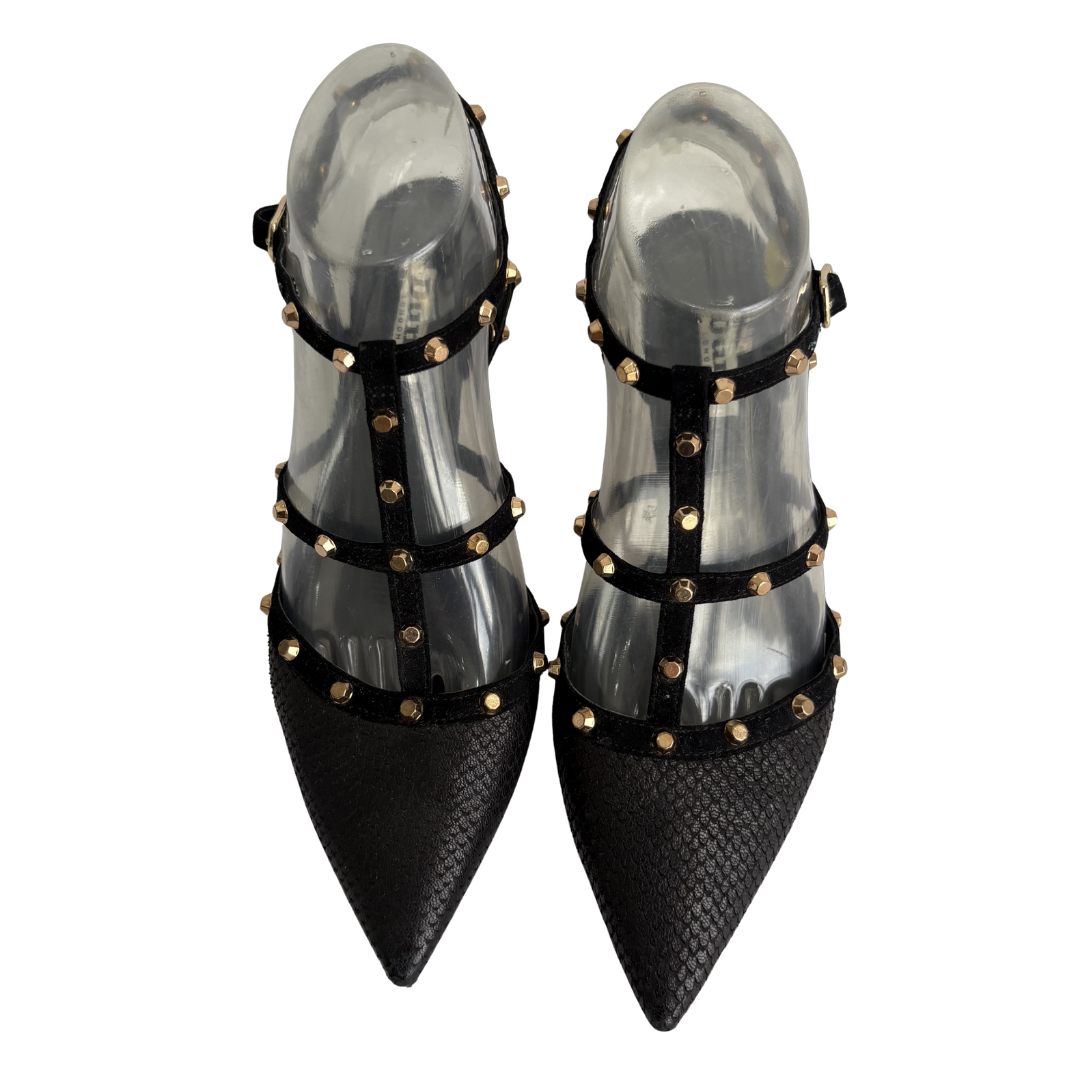 Dune Black Casterly T-Bar Studded Court Shoes | Pre Loved |