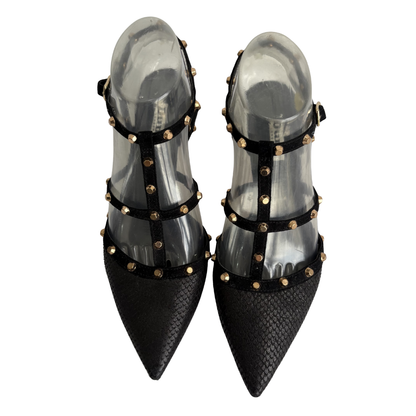 Dune Black Casterly T-Bar Studded Court Shoes | Pre Loved |