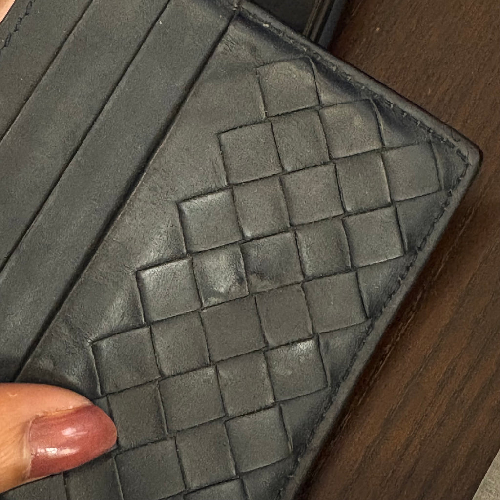 Bottega Veneta Intrecciato Navy Blue Card Holder | Pre Loved |