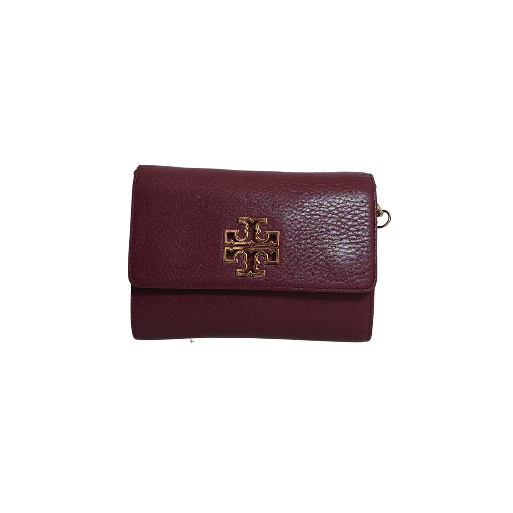 Tory Burch Maroon Leather Britten Wallet-on-Chain | Pre Loved |