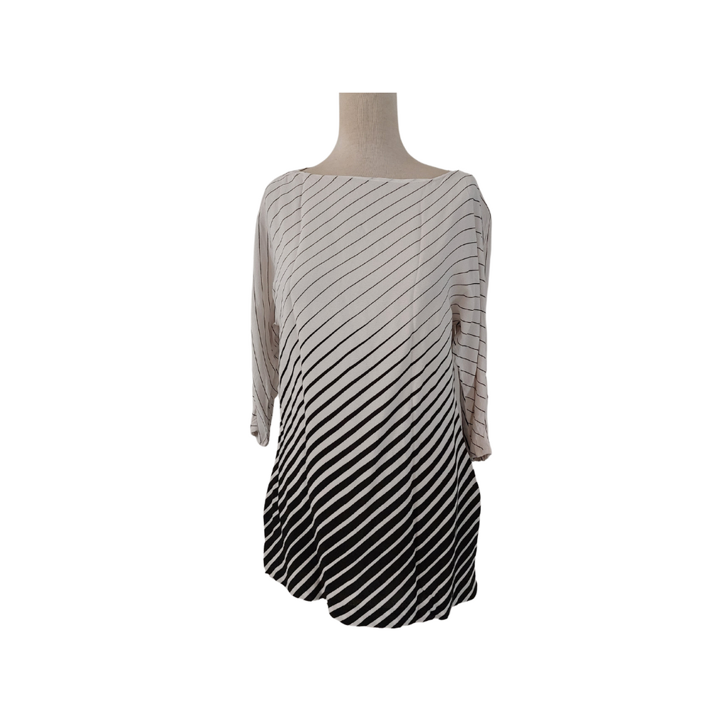 Mango Black and White Diagonal Stripe Long Top | Gently Used |