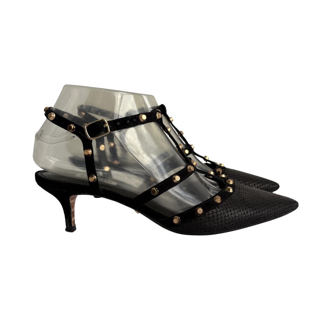 Dune Black Casterly T-Bar Studded Court Shoes | Pre Loved |