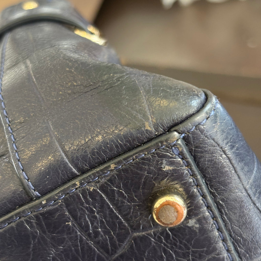 Coach Navy Crocodile Embossed Leather Crossbody Bag | Pre Loved |
