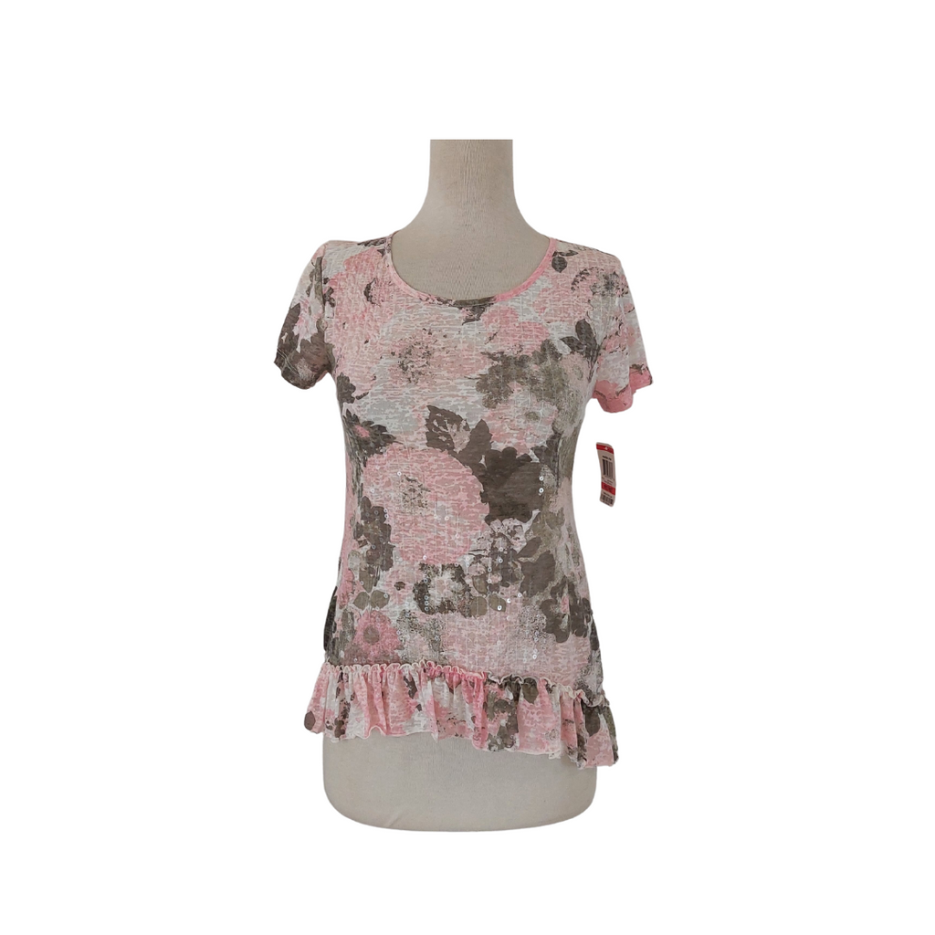 Style & Co. Pink Printed Sequins Frill Top | Brand New |