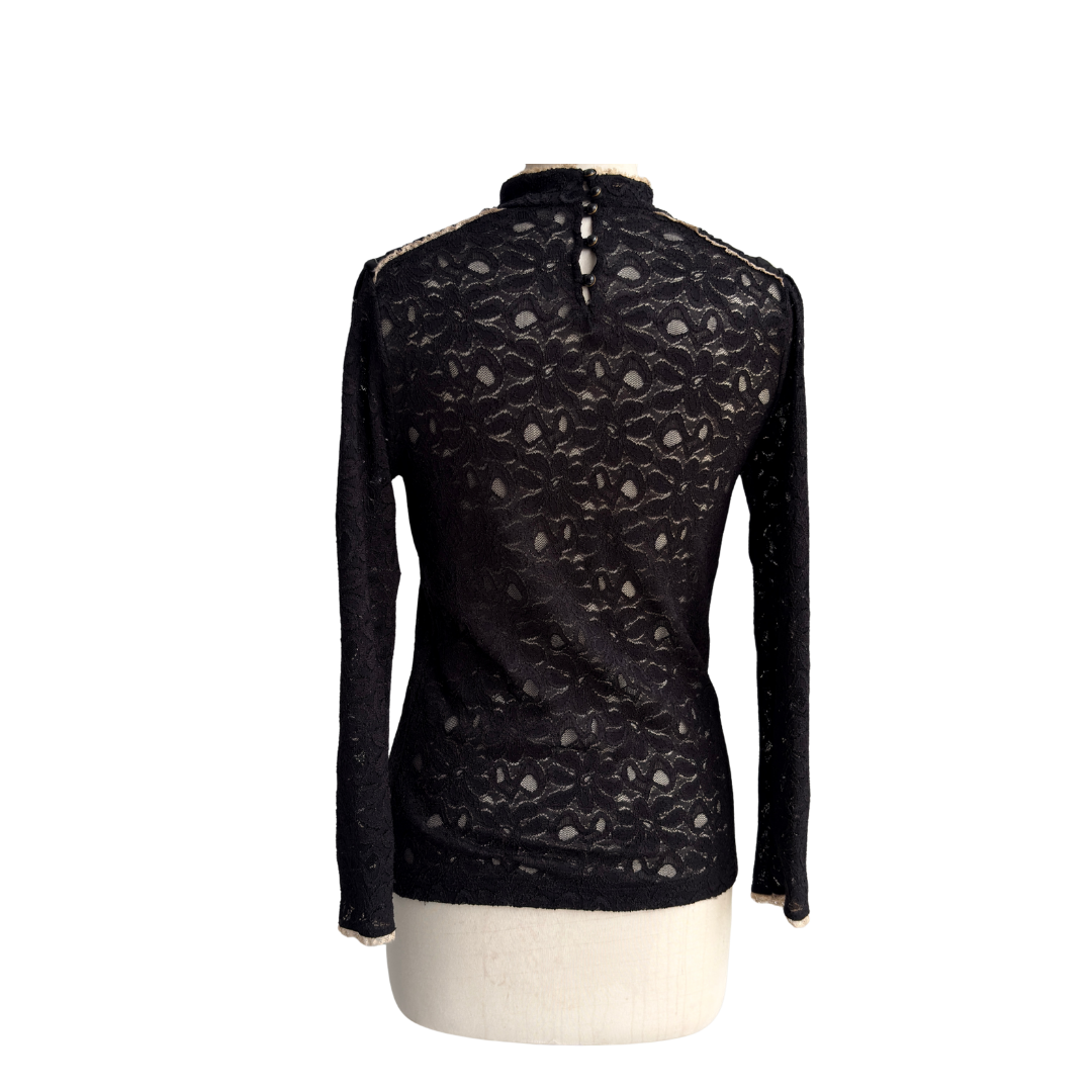 Mango Black Mock Neck Lace Top | Gently Used |