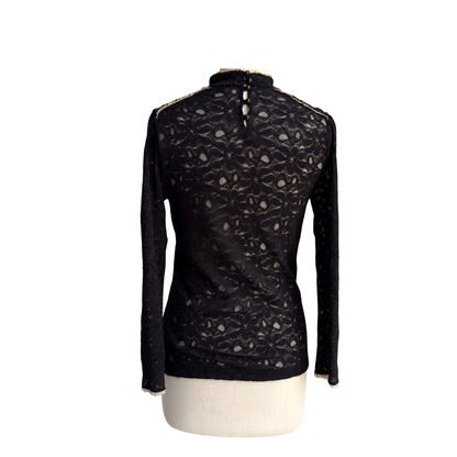 Mango Black Mock Neck Lace Top | Gently Used |