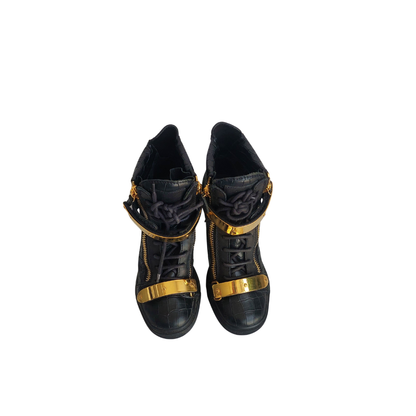 Giuseppe Zanotti Black Crocodile Embossed Leather Lorenz Wedges | Pre Loved |