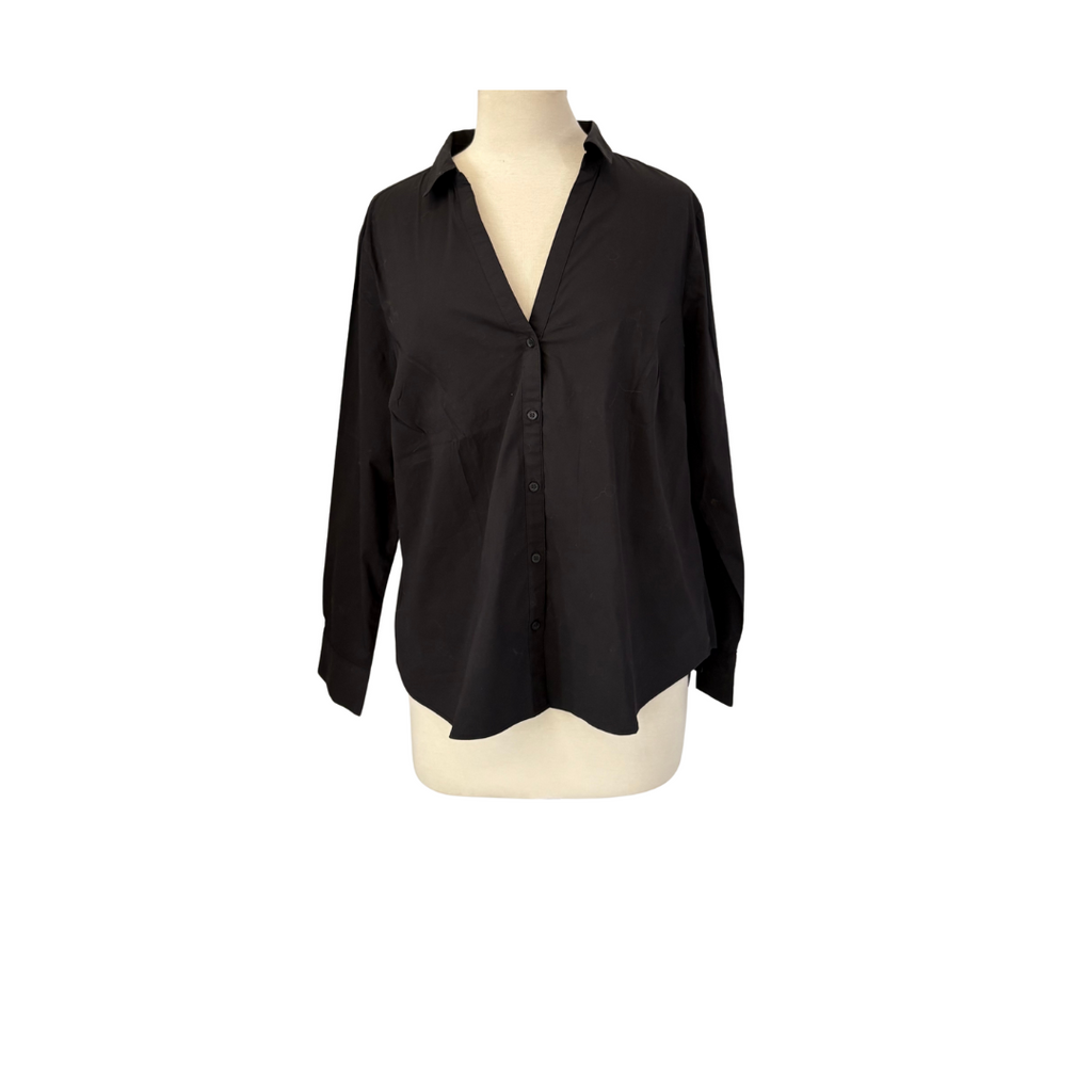 H&M Black Cotton Collared Button Down Shirt | Pre Loved |