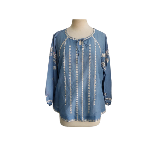 Agha Noor Powder Blue & White Embroidered Kurta | Pre Loved |