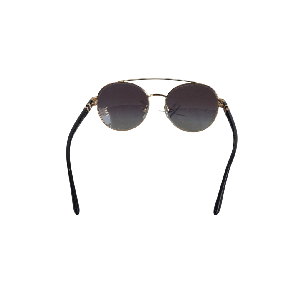 Bvlgari Black Gold Jeweled Double Bridge 6085-B Aviator Sunglasses | Pre Loved |