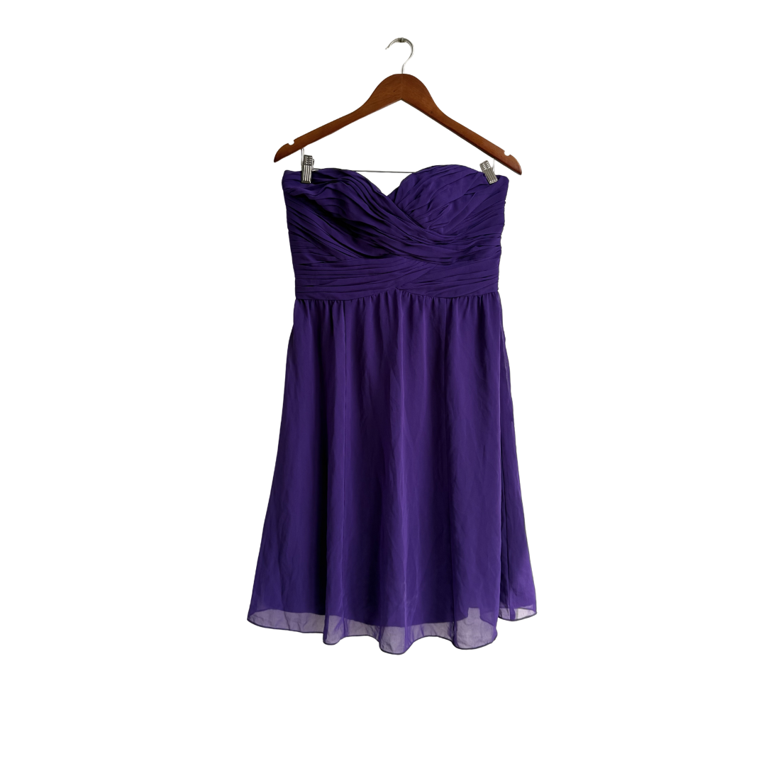 fitted lace wedding dress Ralph Lauren Purple Ruched Strapless Cocktail Knee Length Dress | Gent