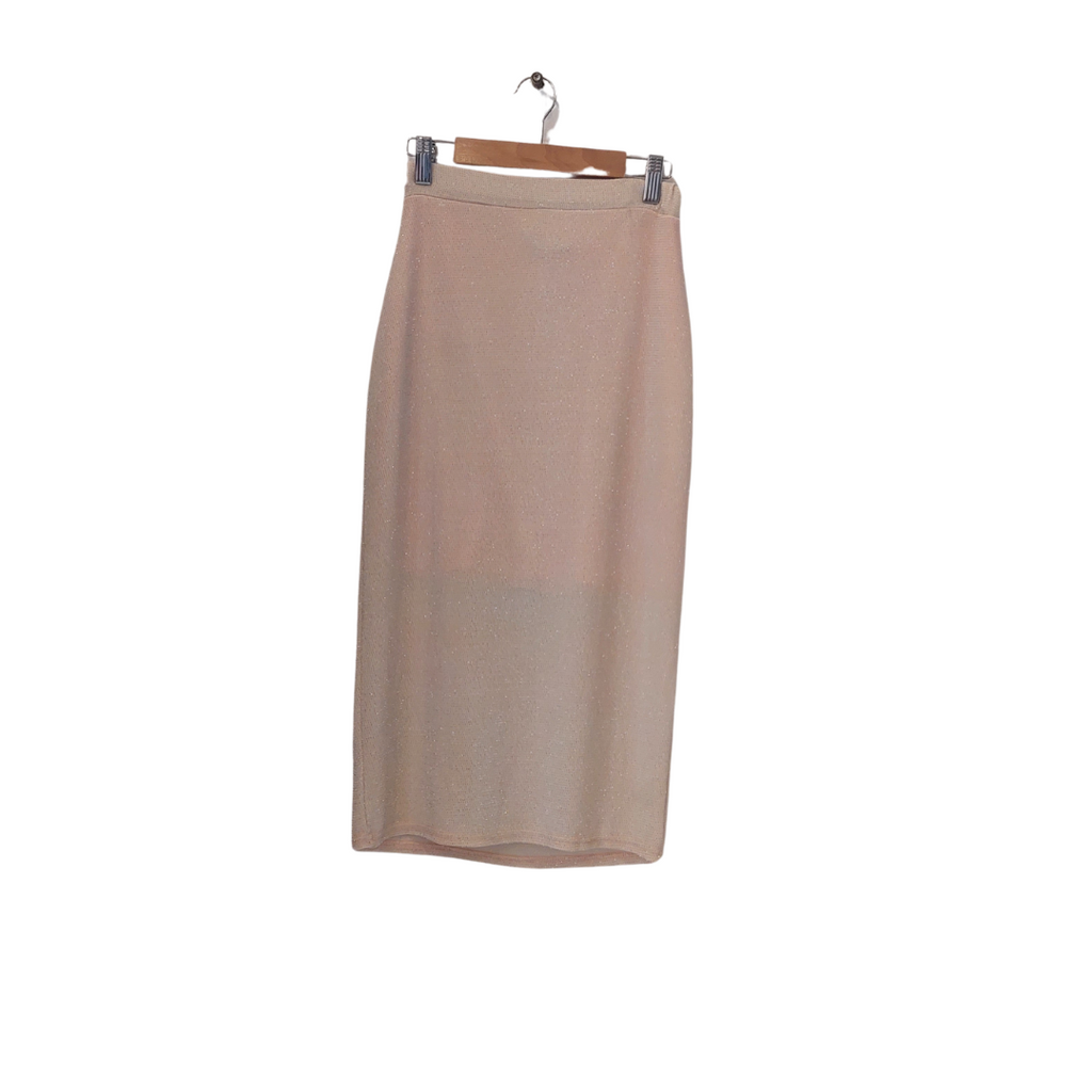 Misguided Nude Glitter Effect Textured Midi Skirt | Brand New |