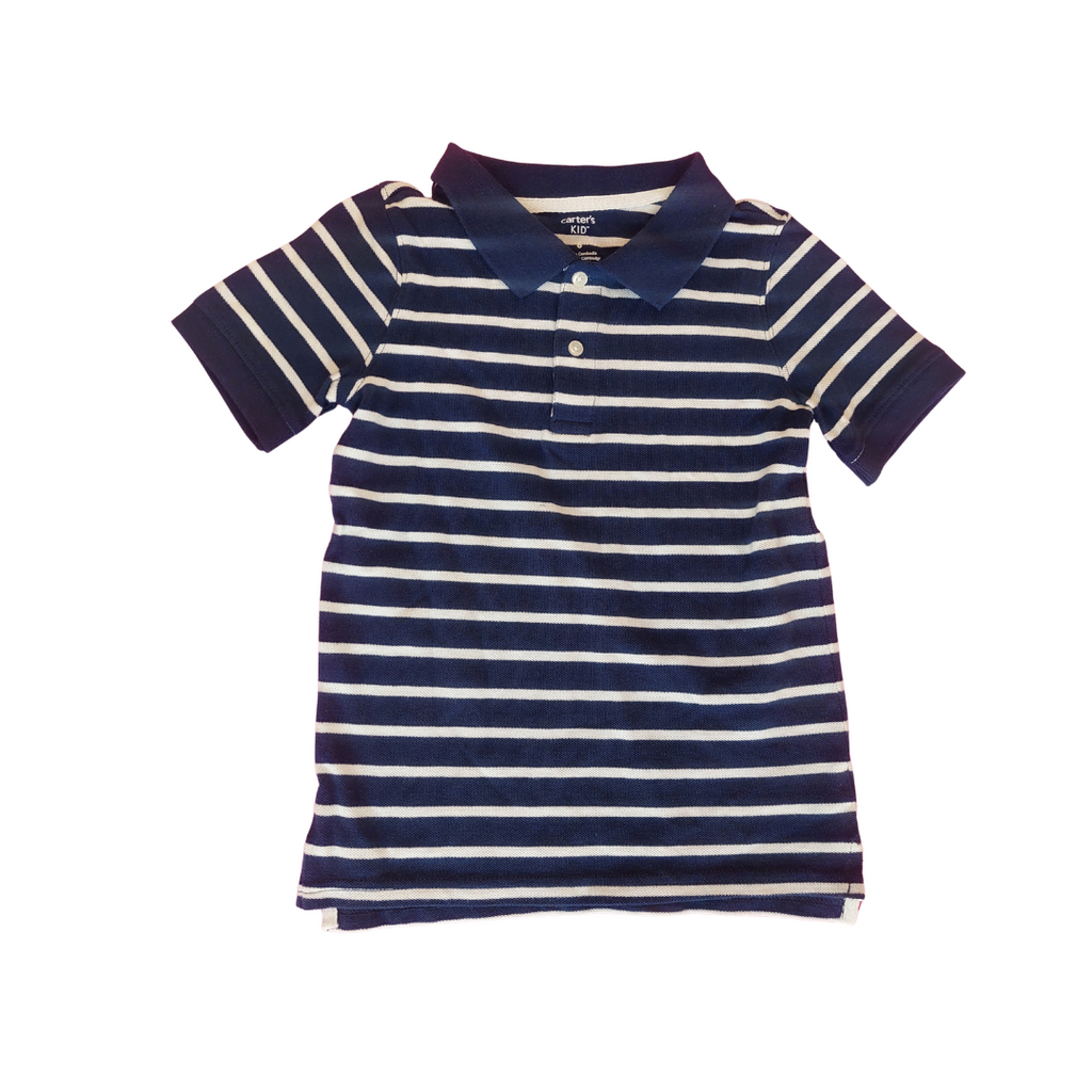Carter's Navy & White Broad Stripes Polo Shirt (6 years) | Brand New |