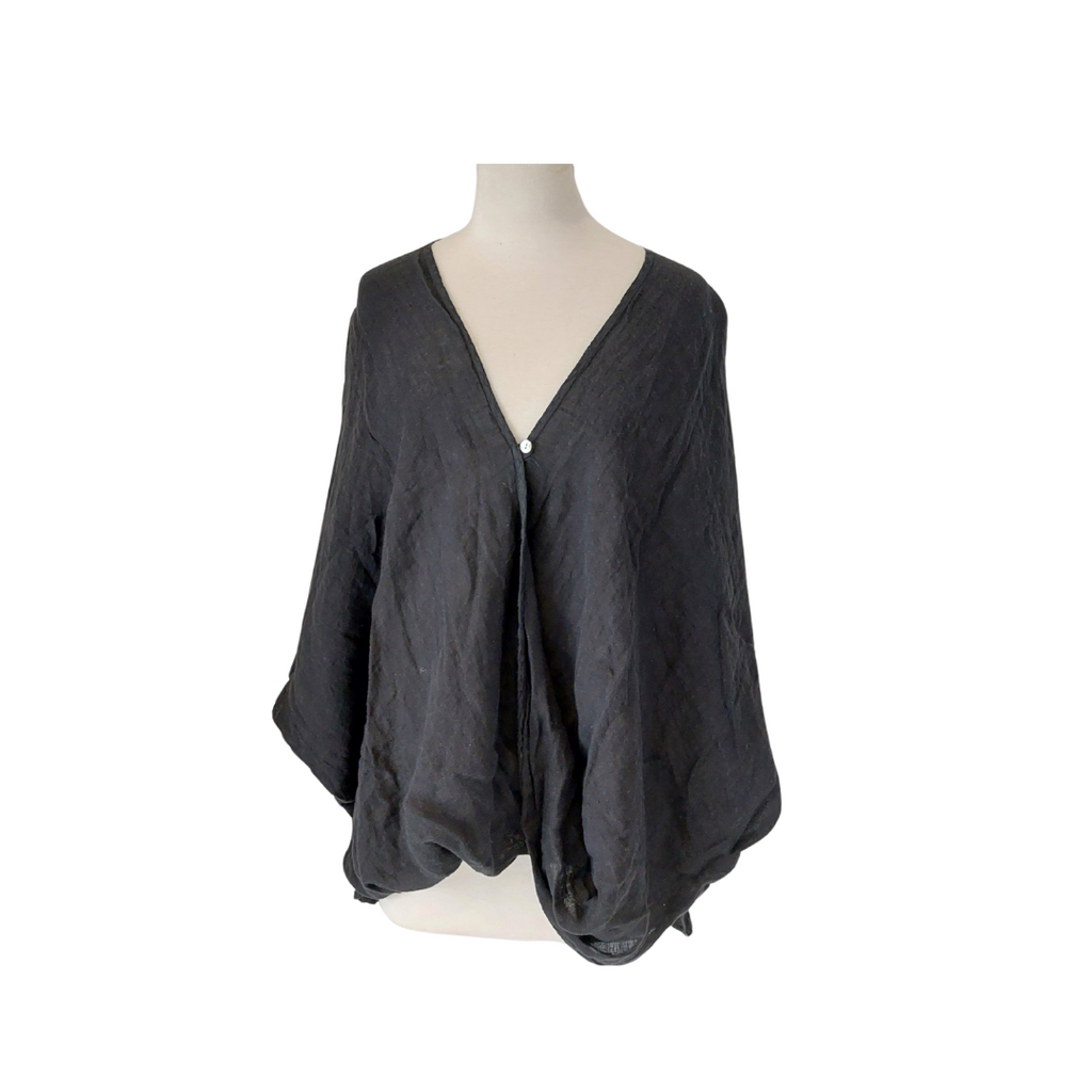 100% Italian Black Linen Cross Over Free Size Top | Brand New |