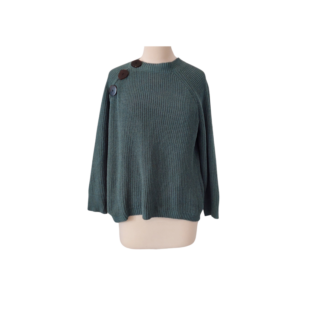 ZARA Green Cable Knit Large Buttons Boxy Sweater | Brand New |