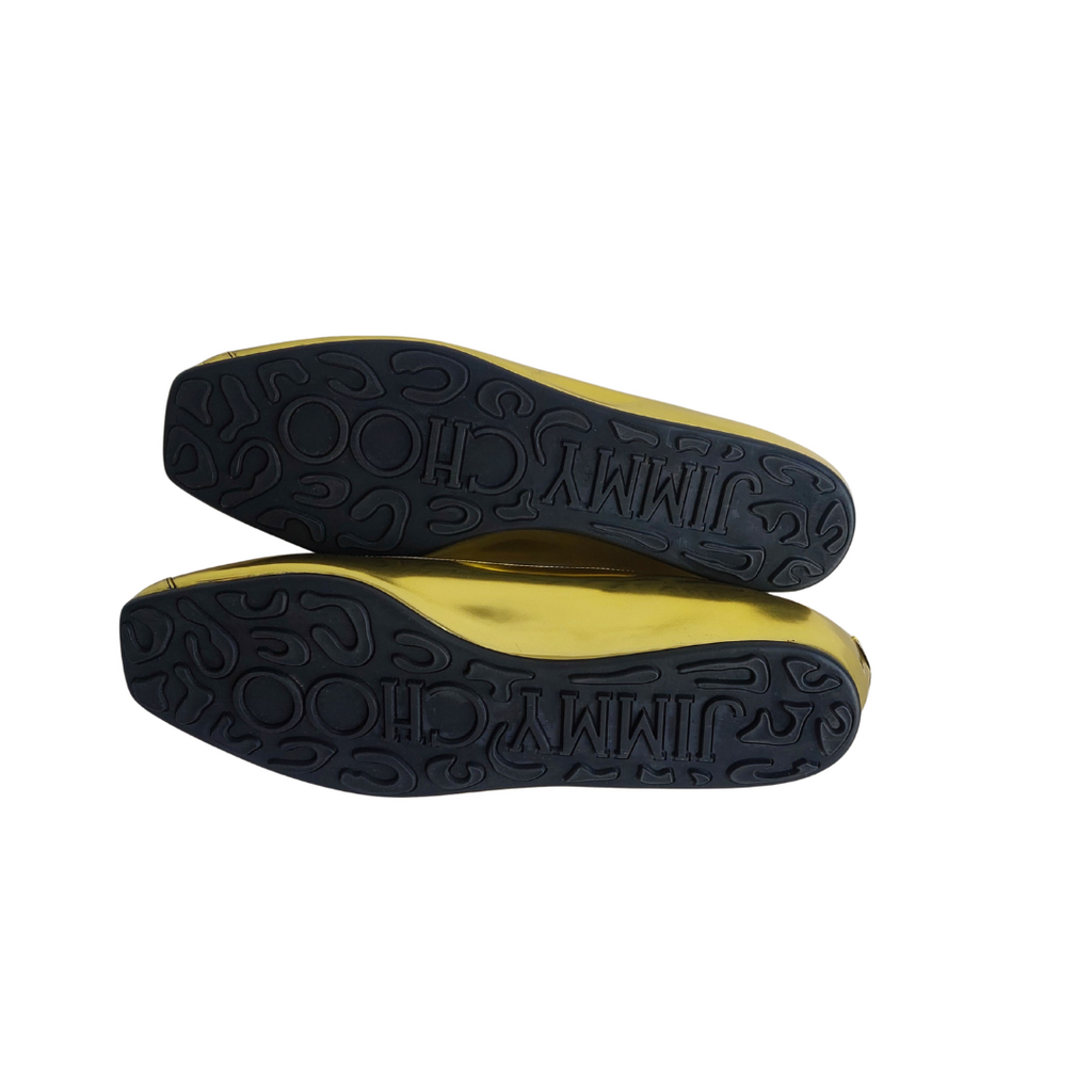 Jimmy Choo Metallic Yellow Leather Embellished Ballet Flats | Gently Used |